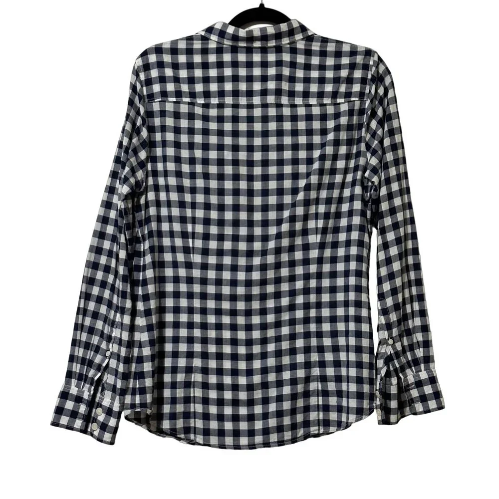 J. Crew women’s size M navy blue check cotton long sleeve button front shirt top - Picture 3 of 7